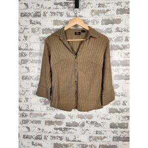 A.L.C.‎ Shirt Size Small Olive Green Button Up Crinkle Stretch Top